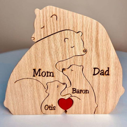 Handmade Wooden Bear Family Personalized Carving Crafts