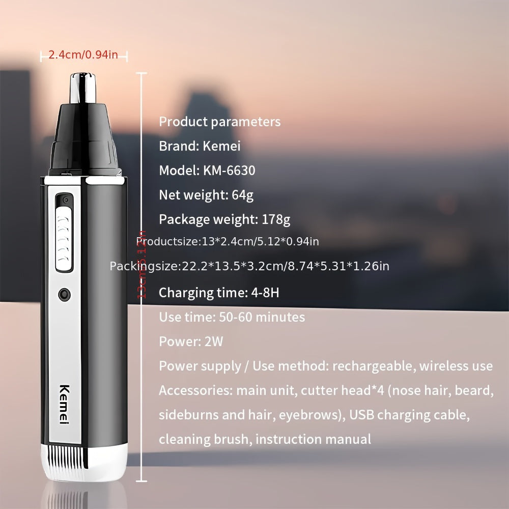 KM-6630 4-in-1 Professional Rechargeable Nose And Ear Hair Trimmer Men's Personal Care Tool